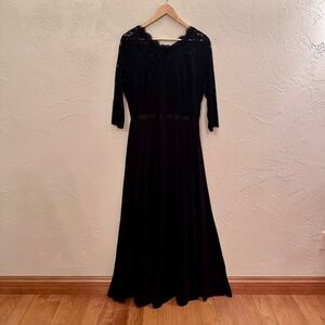 MIUSOL Black Lace Evening Dress 3/4 Sleeve Maxi Gown Size XL New With Tags